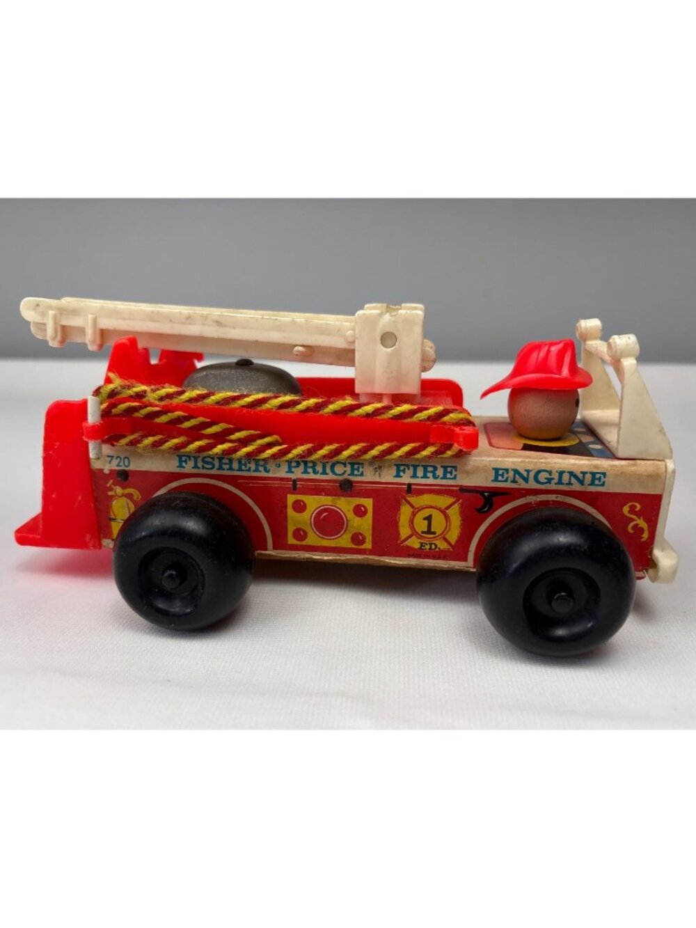 Fisher Price 720 Fire Engine Wooden Toy Ladder & Bell Vintage